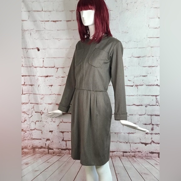 VINTAGE SAINT LAURENT PARIS RIVE GAUCHE Taupe knee length dress Size Large